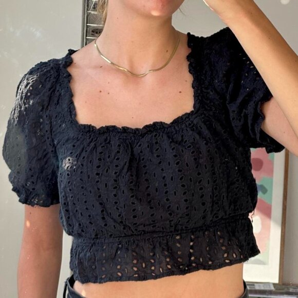 puff sleeve eyelet top - Picture 1 of 4